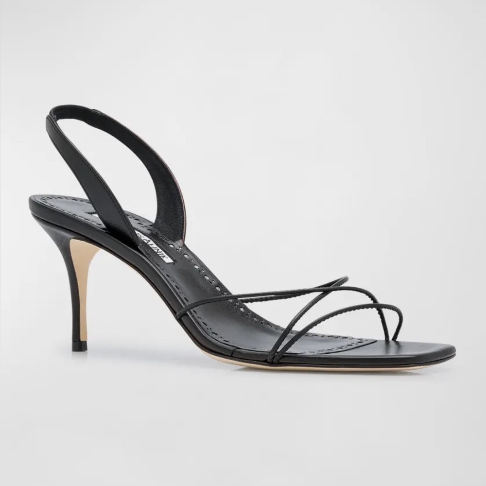 MANOLO BLAHNIK Ninfea Black Strappy Slingback Sandals